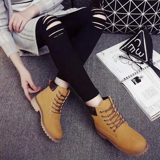 Women winter fall couples short lace up chunky platform boots