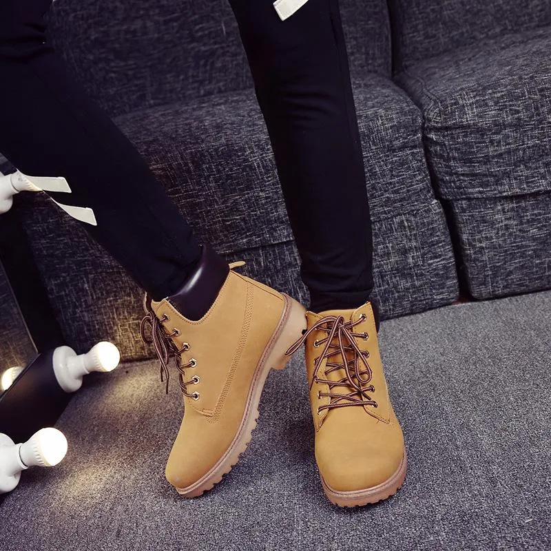 Women winter fall couples short lace up chunky platform boots