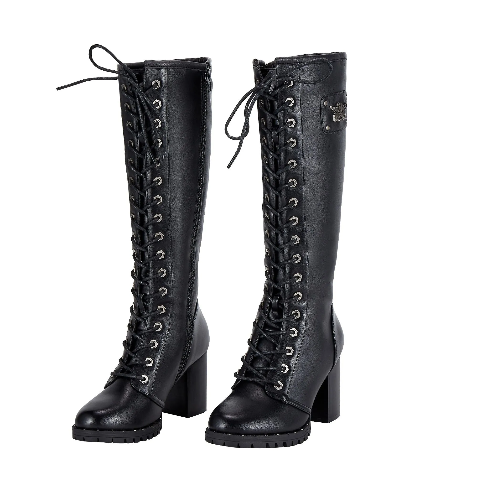 Women's Knee High Laced Boots with Zipper on Side