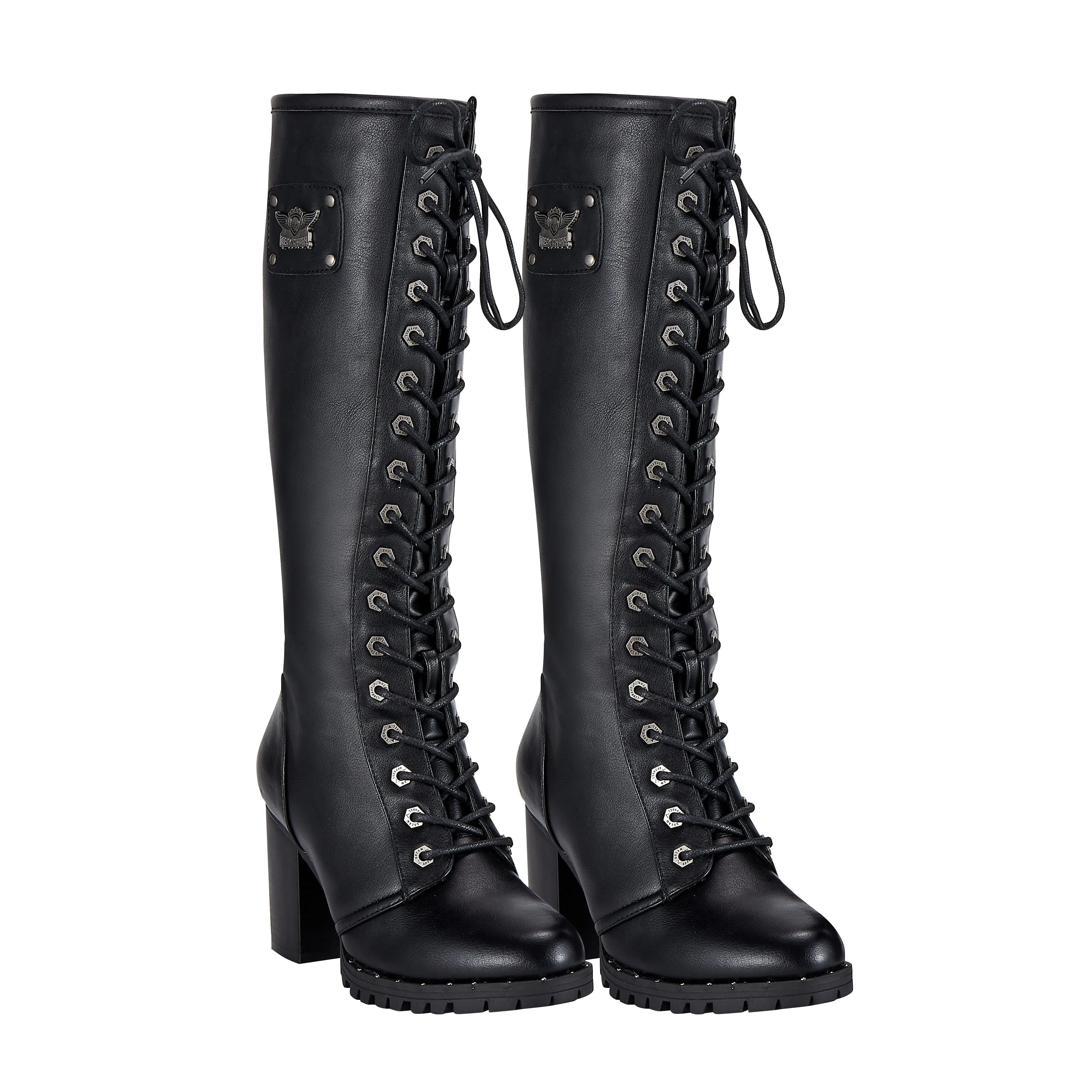 Women's Knee High Laced Boots with Zipper on Side