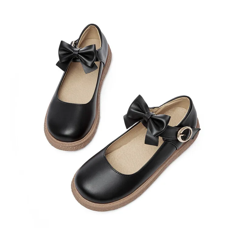 Women's Lolita Bow Tie Round Toe Mary Janes Shoes