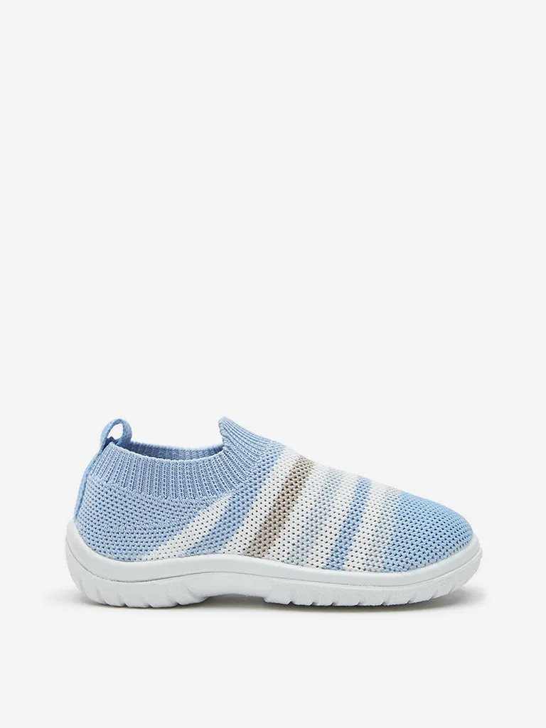 Yellow Blue Stripe Printed Slip-On Shoes