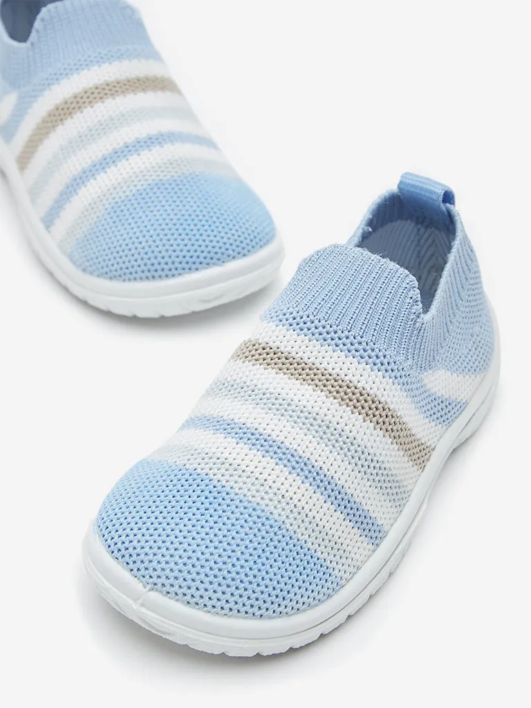 Yellow Blue Stripe Printed Slip-On Shoes