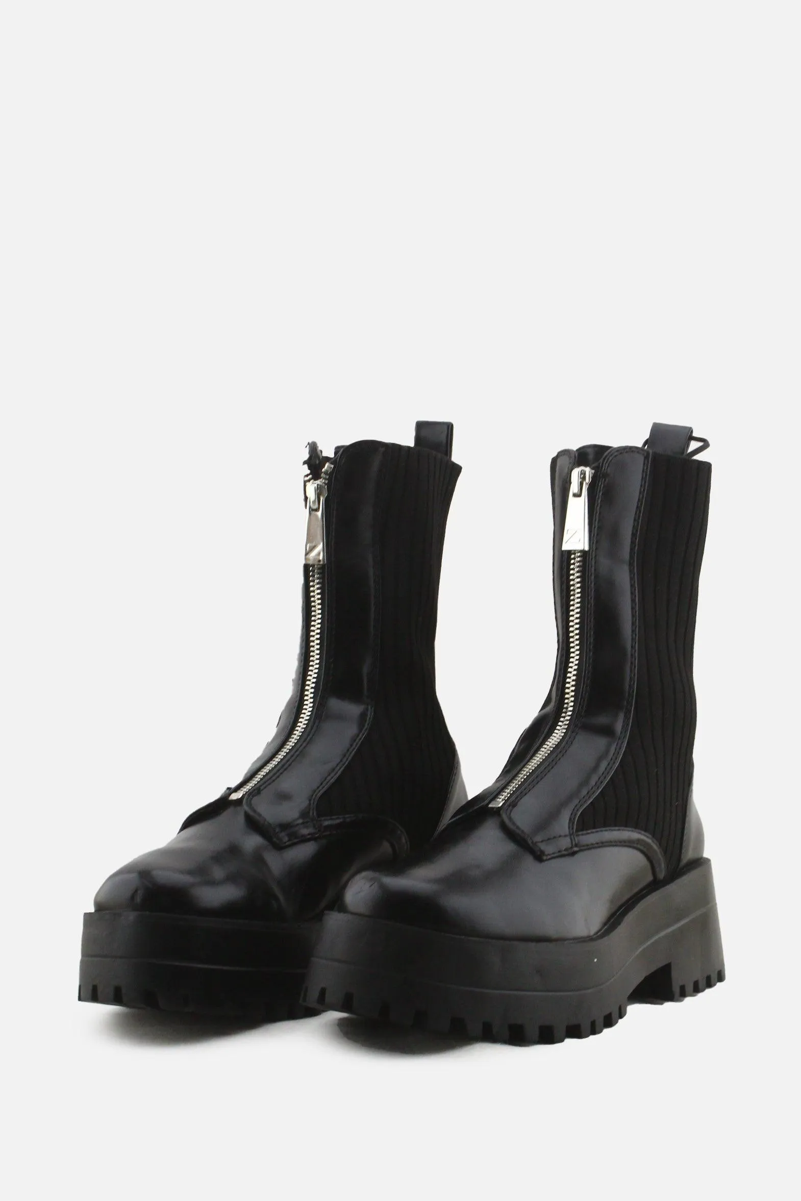 Zara Zipper Stretchable Combat Ankle Boots | 100% Authentic Leather