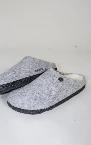 Zermatt Rivet Light Grey Shearling Wool Felt Slip Ons